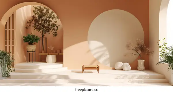 Minimalist Interior Design with Archways and Plants