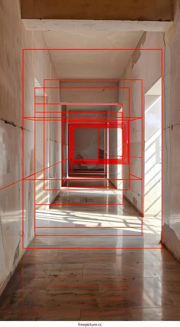 Abstract Architecture Hallway with Red Lines