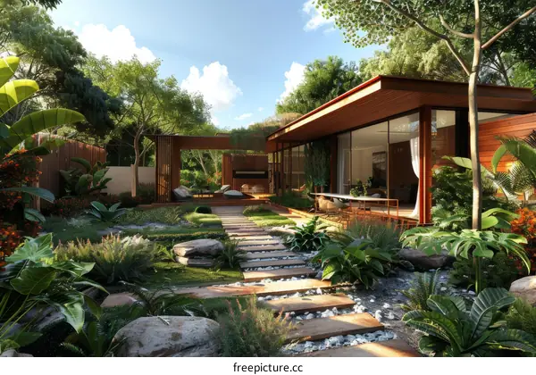 Modern Courtyard House with Tropical Garden