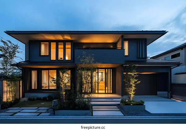 Modern Minimalist House with a Garden and a Patio