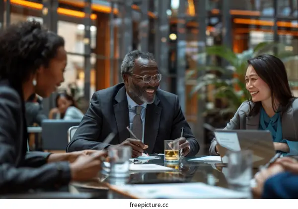 Multiethnic business people meeting in modern office