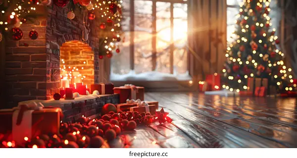 Christmas Tree by the Fireplace