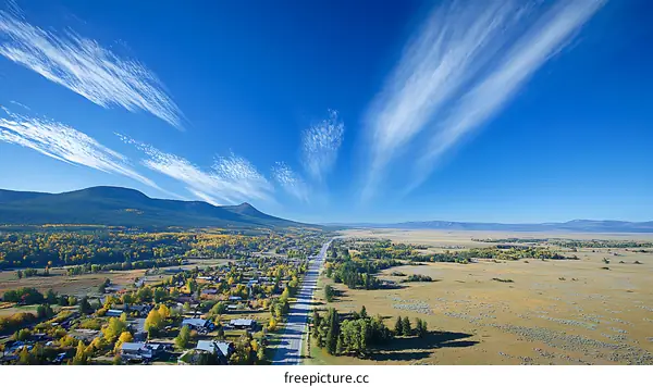 Aerial View of a Town Nestled in a Valley