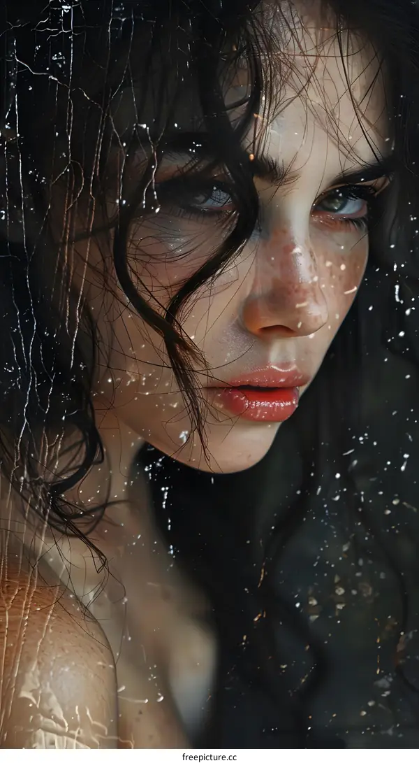 portrait of a beautiful girl with freckles on her face