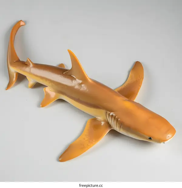 A realistic toy shark with light brown color