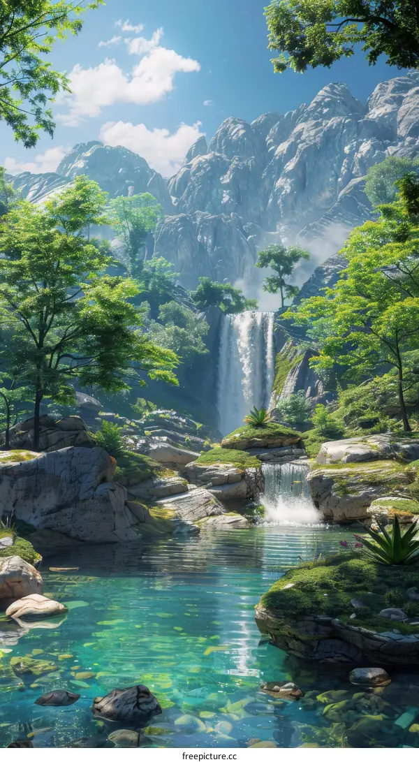 fantasy waterfall in the mountains