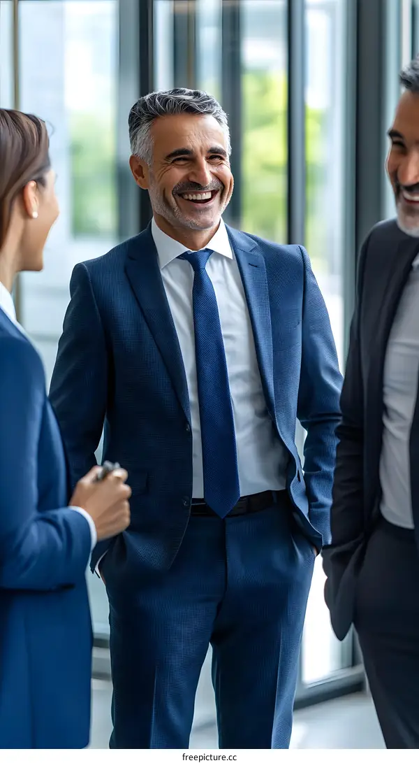 Smiling Businessman in a Meeting with Colleagues
