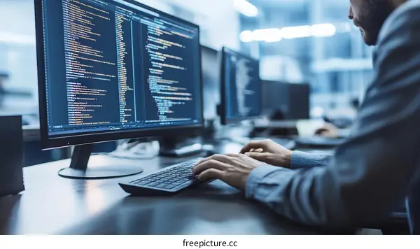 Software Developer Working on Code on Computer