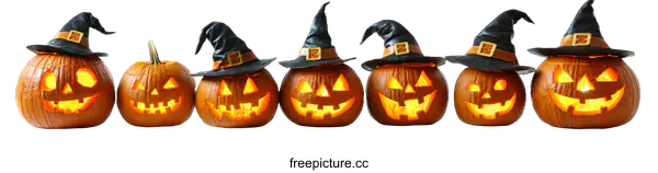[Transparent Background PNG]Halloween Pumpkins with Witch Hats