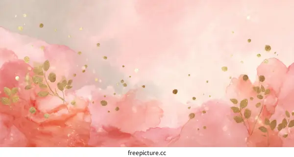 Delicate Watercolor Abstract Background with Gold Accents