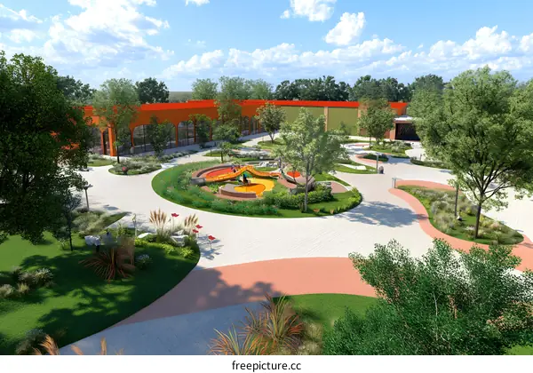 Modern Playground Landscape Design with Colorful Play Equipment