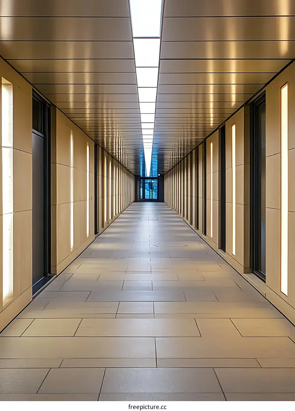 Modern Architecture Corridor With Bright Lights