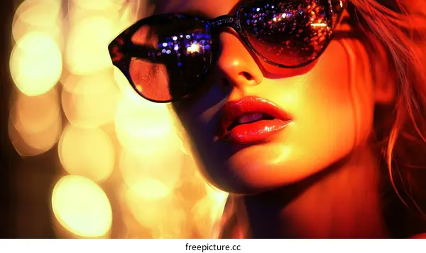 Stylish Woman with Sunglasses in Bold Lighting