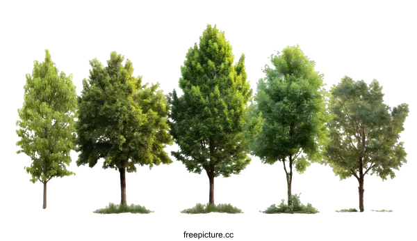 [Transparent Background PNG]Collection of Isolated Trees with Varying Shades of Green