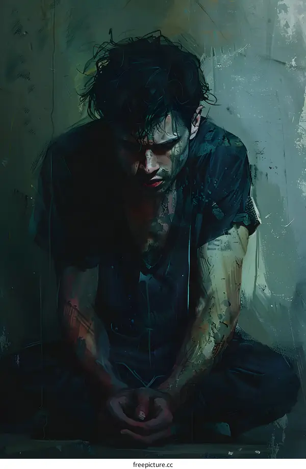 A man sits in a dark room