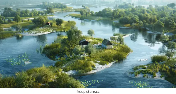 Secluded Lake Village with Verdant Surroundings