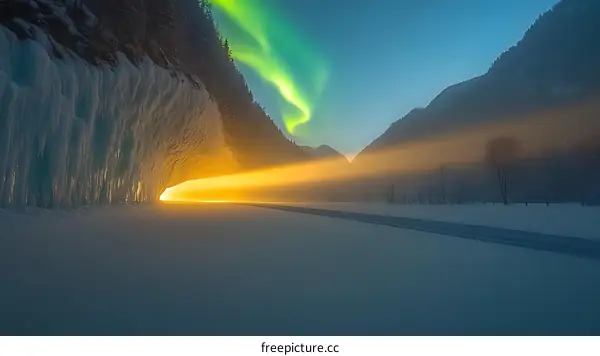 Aurora Borealis Lights Up Frozen Mountains