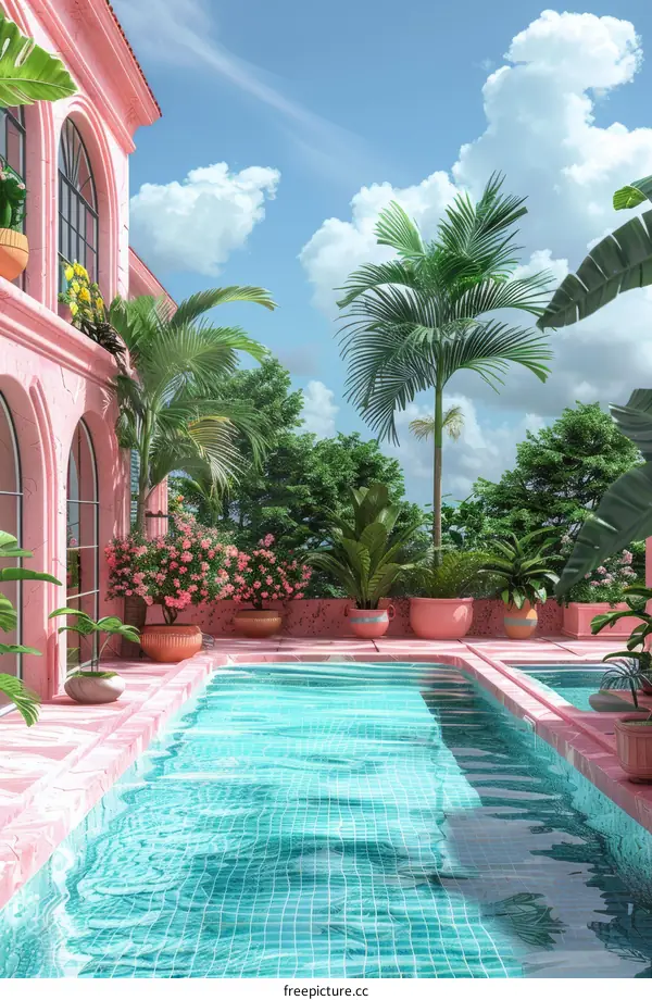 Pink Mediterranean Villa Pool