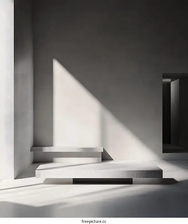 Minimalist Concrete Platform in a Room with Sunlight