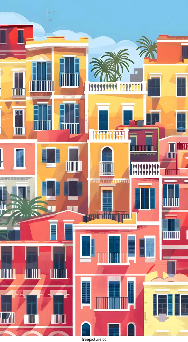 Colorful Mediterranean Houses in a Sunny Day