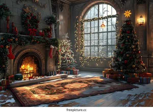 Christmas Tree by the Fireplace