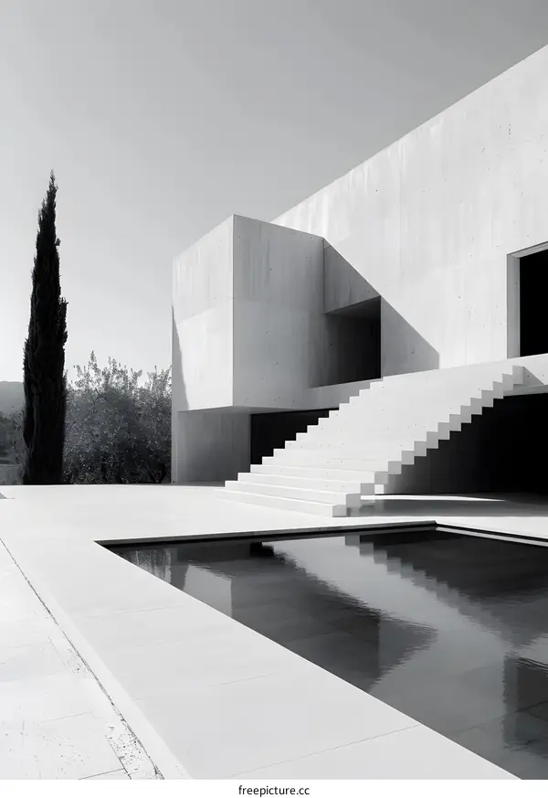 Modern Concrete House With Swimming Pool and Stairs