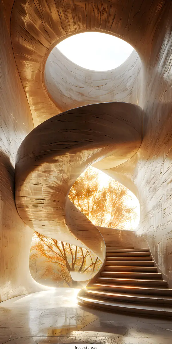 Wooden architecture with a spiral staircase