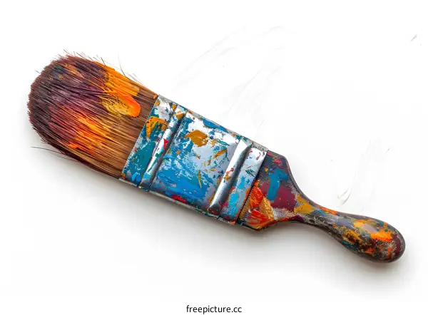 Paint Brush with Colorful Paint on White Background