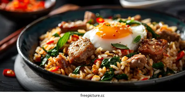 Stir-fried rice with pork and egg