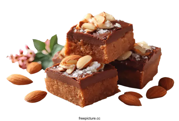 [Transparent Background PNG]Delicious Chocolate Almond Squares Dessert