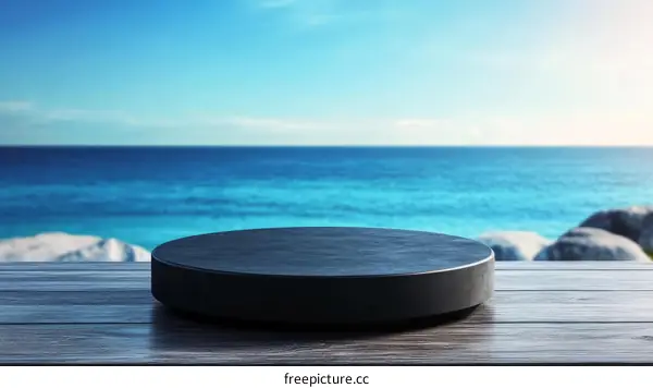 Empty Black Display Platform by the Ocean