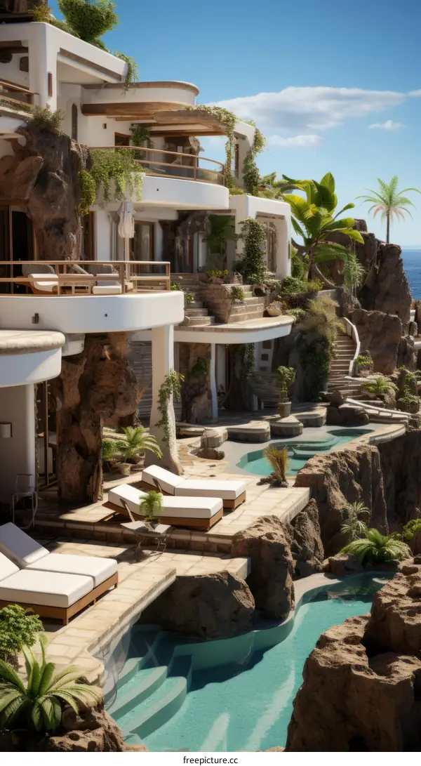 Futuristic luxury villa with infinity pool overlooking the ocean