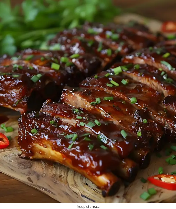 Delicious BBQ Ribs with Glaze and Green Onions