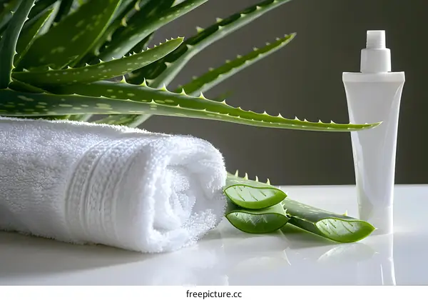 Aloe Vera Plant With Cream Tube And Towel