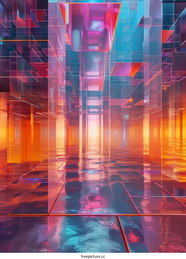 Futuristic City with Glass Buildings and Neon Lights