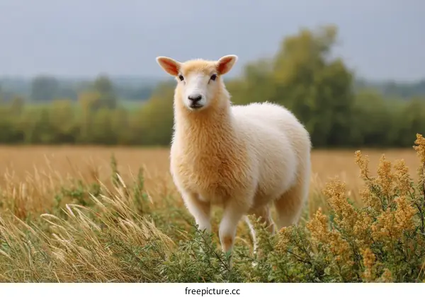 Adorable Lamb in a Golden Field