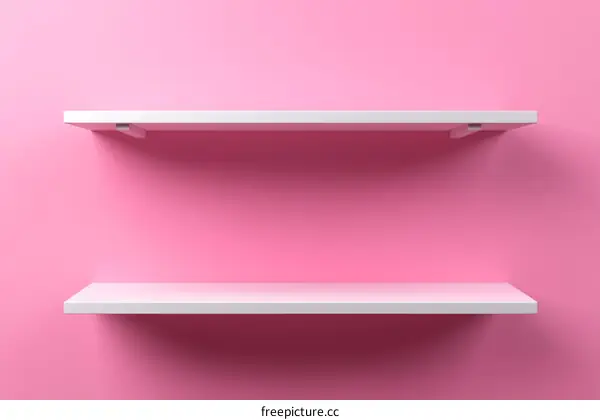 Empty White Shelves Against a Pink Background