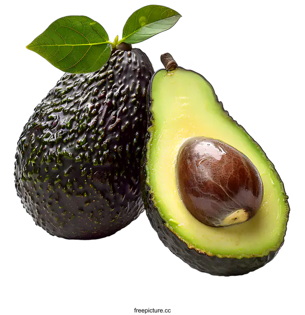 [Transparent Background PNG]Fresh avocado with leaf isolated on white background