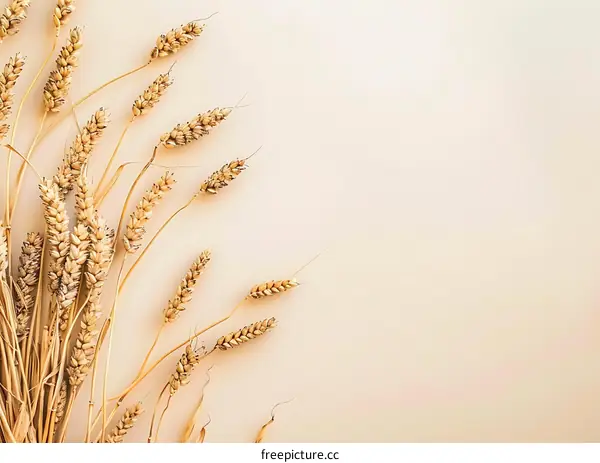 Wheat stalks on a beige background