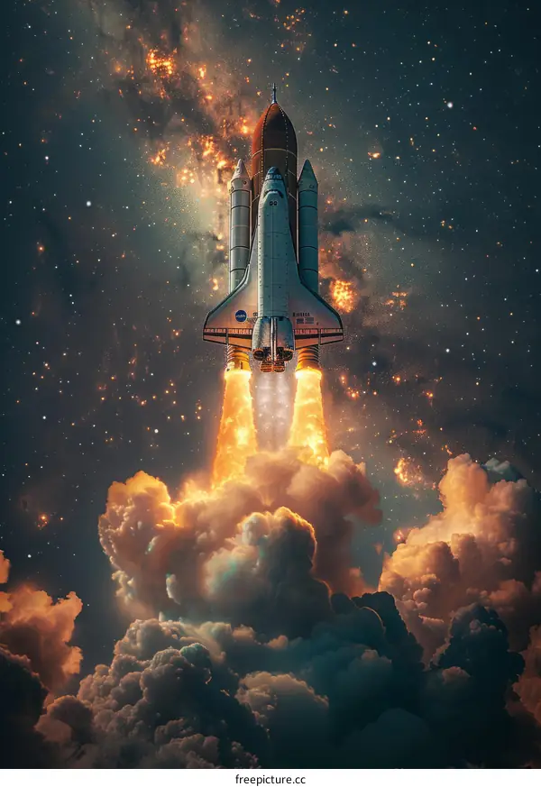Space Shuttle Atlantis launching into space