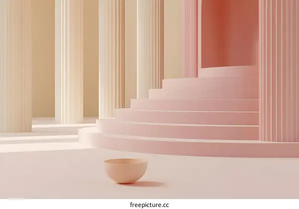 Minimalist Pink 3D Render of Staircase with Columns