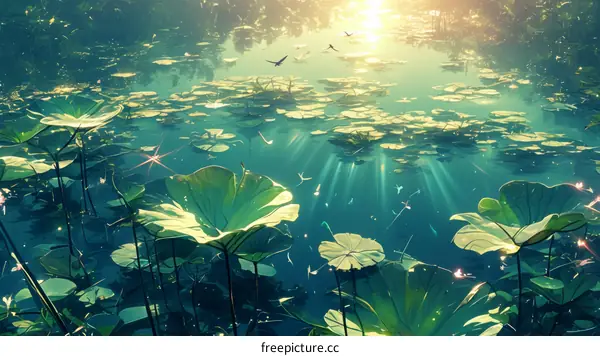 Sunlight Through Lily Pads on a Pond