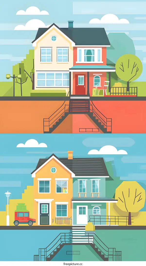 Two Houses with Different Color Schemes