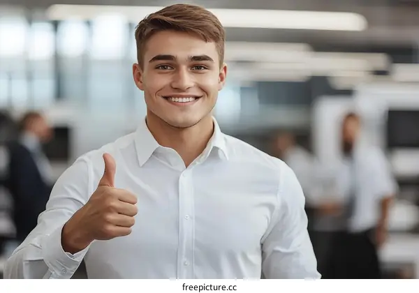 Confident Business Professional Giving Thumbs Up