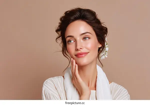 Beautiful Woman with Smooth Skin and Elegant Hairstyle