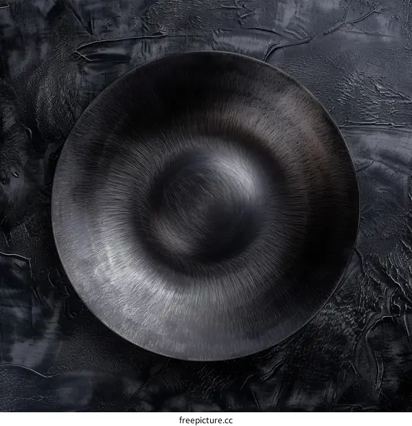 Black round ceramic bowl on a black background