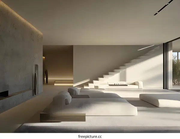 Minimalist Interior Design with White Sofa and Stairs