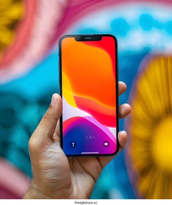 Hand Holding Smartphone with Abstract Background