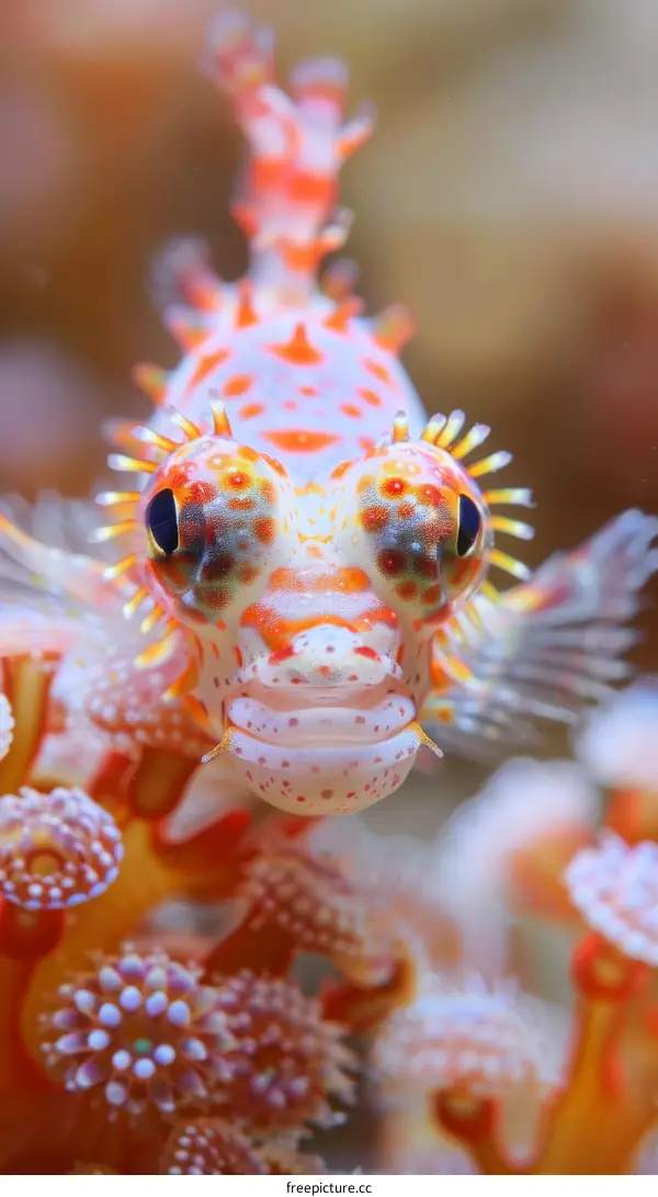 A tiny colorful fish with big eyes