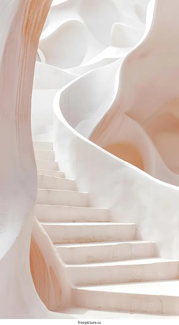 Abstract White Staircase in Curved Building